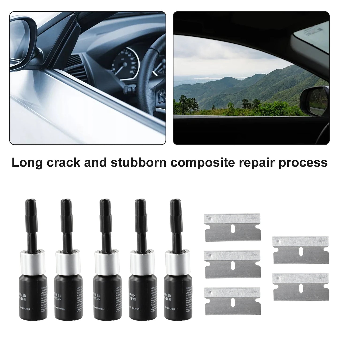 5PCS Automotive Glass Nano Repair Fluid Car Windshield Resin Crack Tool Kit Universal Car Windscreen Glass Scratch Crack Restore