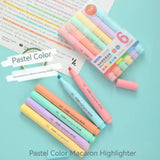 6Pcs/set Pastel Color Macaron Highlighter Pen Marker Pens Fluorescent Pen Drawing Highlighters Cute Stationery School Supplies