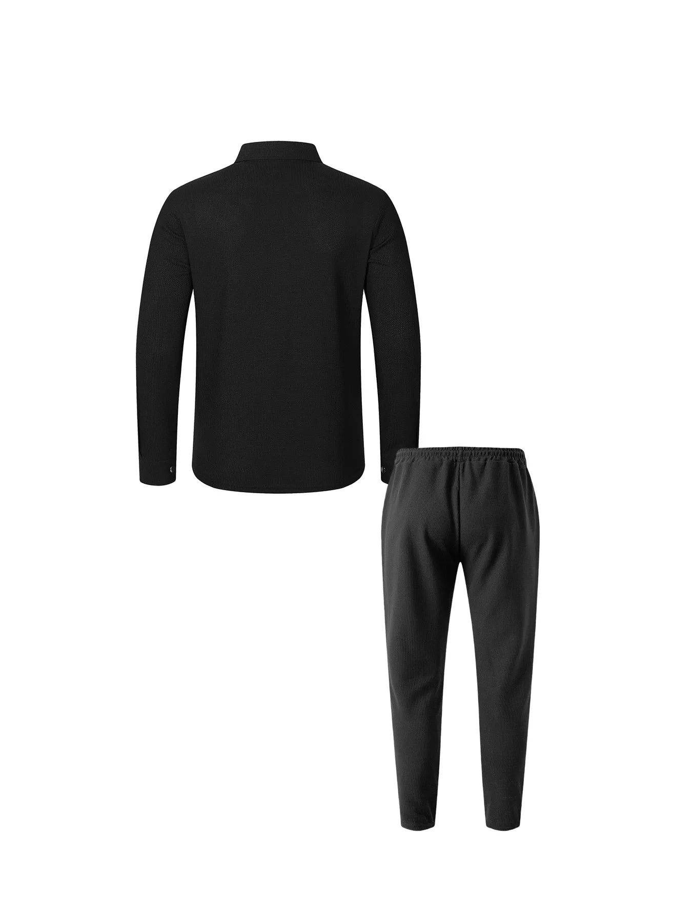Men's Textured 2 Piece Outfits Lapel Collar Button Down Shirt Jacket & Drawstring Pants Set Casual Streetwear Tracksuit