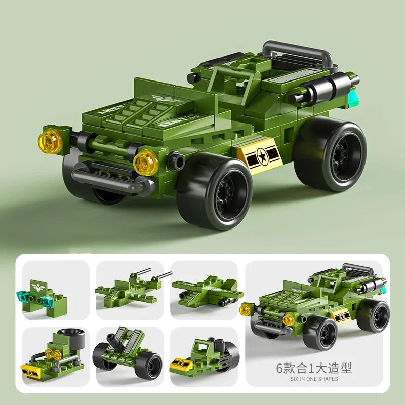 6IN1 Building Blocks City Fire Car Police Truck Engineering Crane Tank Helicopter Bricks Set Toys for Children Kids