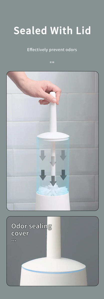 WORTHBUY Cepillo de inodoro de plástico con base de pie, mango largo, cepillo de limpieza para inodoro, accesorios de baño, herramientas de limpieza