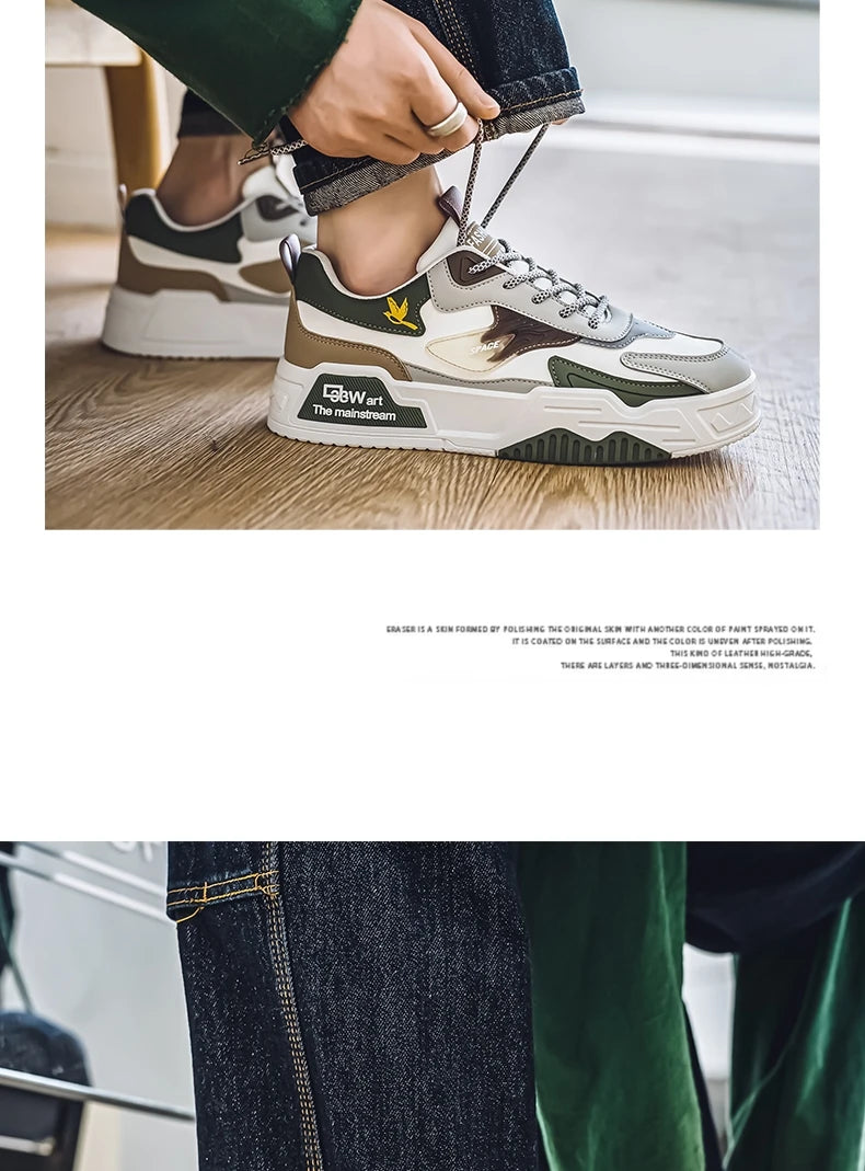 2024 Autumn New Casual Sports Shoes Men's Leather Low-Top Fashion Trend Easy-Match Running Shoes Men's Skateboard Shoes Suitable for Outdoor Sports