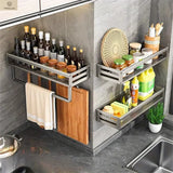 YMOLGA 1/2pcs Aluminum Wall-Mounted Spice Rack Multifunctional Item Shelf Kitchen Tools Hooks Kitchen Condiment Storage Rack