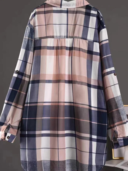 Blusas de algodón a cuadros de longitud media para otoño, informales, nuevas, con botones sueltos, para mujer, moda coreana, camisa elegante de manga larga para invierno