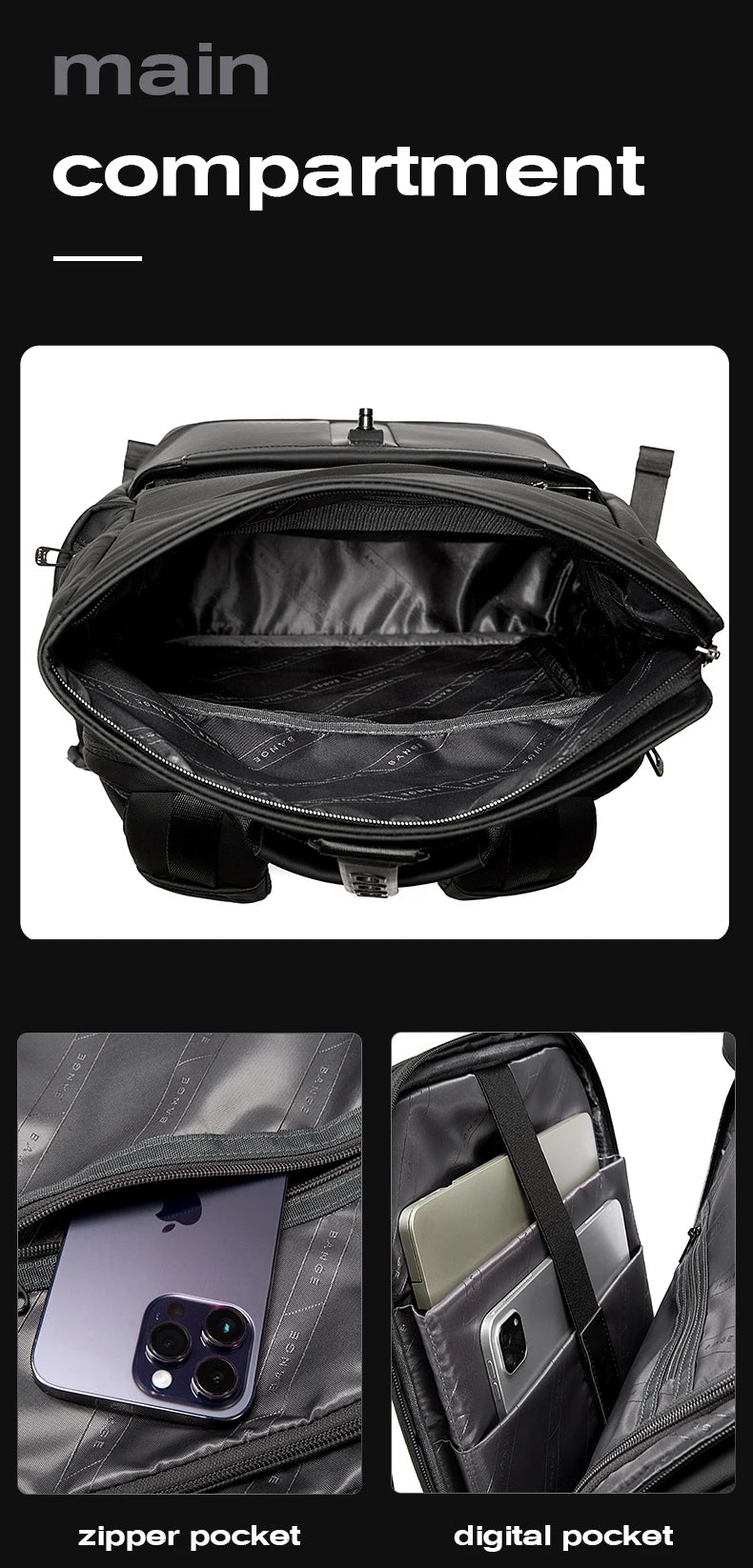 BANGE 15.6-inch laptop Men's business backpack waterproof multi compartment travel bag Black backpack suitable for men and women