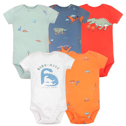 Lote de 5 monos para bebés y niñas, 100 % algodón, de manga corta, para recién nacidos de 6 a 24 meses.
