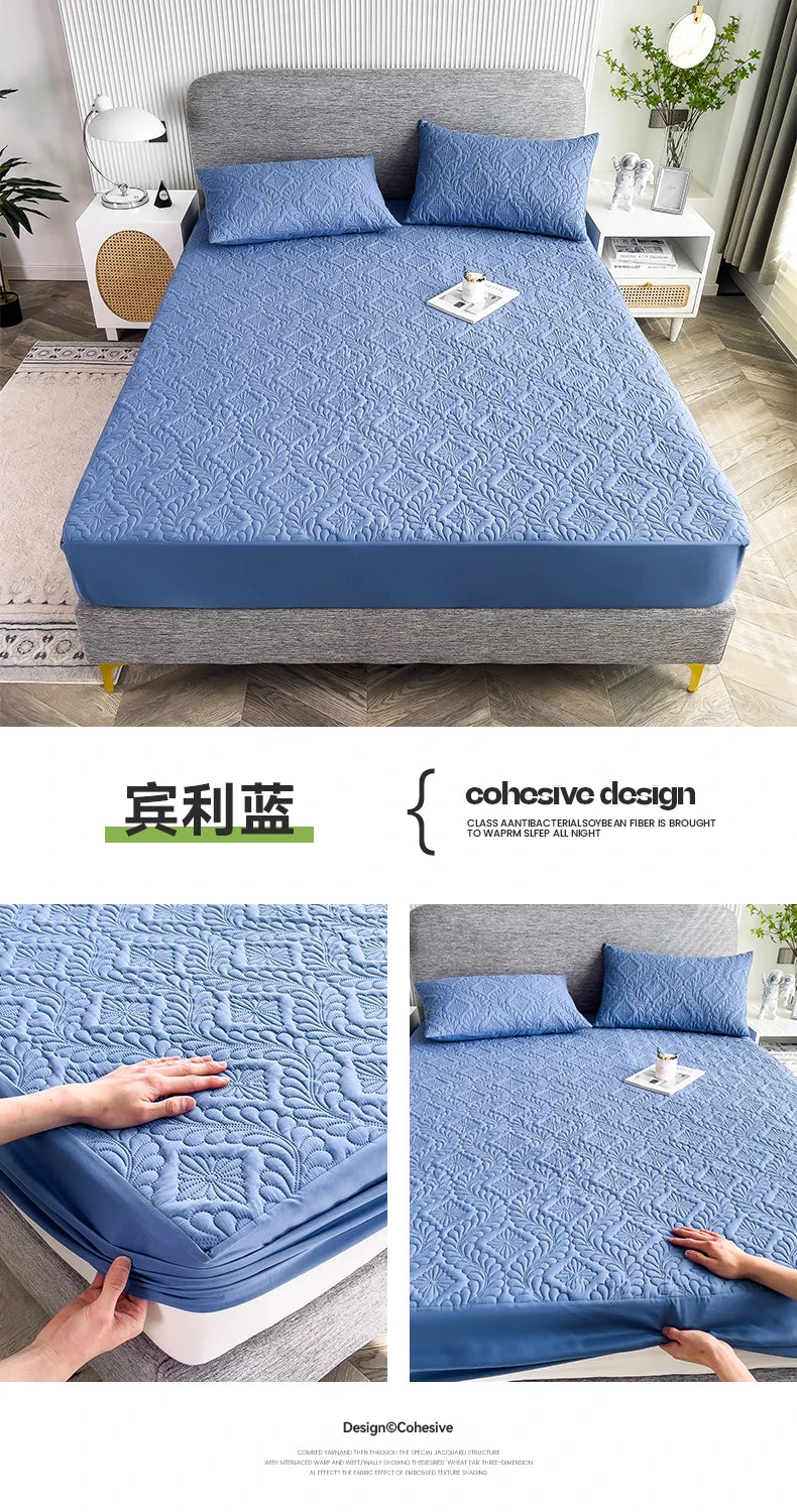 Waterproof Mattress Protector Thicken Fitted Bed Sheet Breathable & Noiseless Mattress Pad for Twin/Double/Queen/King Size Beds