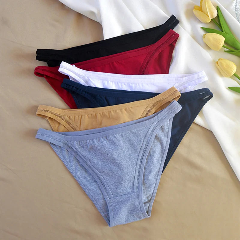 3Pcs/set Women Cotton Panties Female Mesh Underpants Solid Color Bikini Briefs Underwear Ladies Sexy Panty Girls Lingerie