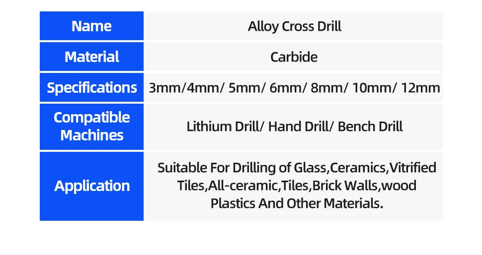 Cross Hex Tile Drill Bit For Glass Concrete Ceramic Tile Hole Opener Tungsten Carbide Hard Alloy Bits Set Tools 3 4 5 6 8 10 12mm
