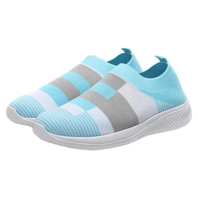 Sapatilhas femininas vulcanizadas leves, sapato de caminhada, mocassins casuais, tênis, meia de deslizamento, malha, moda feminina, 2022