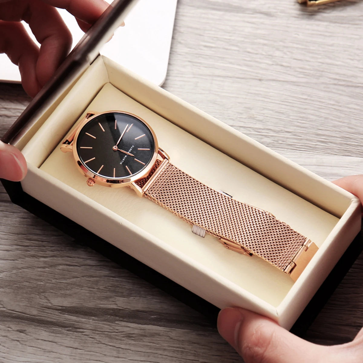 HANNAH MARTIN Women Watch Nordic Minimalist Japan Quartz Movement 3Bar Waterproof Women 36mm Full Rose Gold Dropshipping Watches