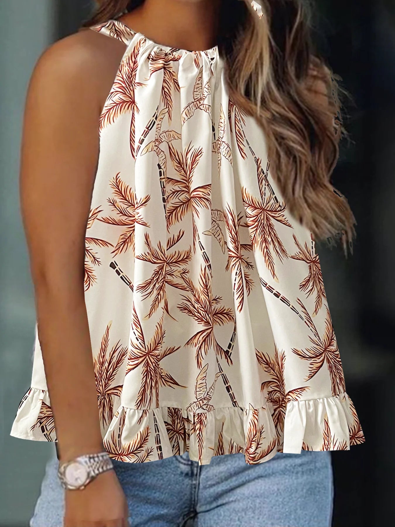 Plus size women's spring and summer fresh and fashionable halter neck off-shoulder solid color  elegant urban  vest  suspender 。