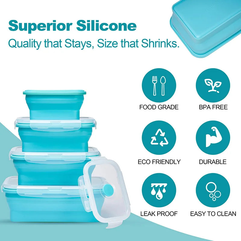 Collapsible Silicone Food Storage Container,Bento Lunch Boxes For Kitchen, Microwave Safe. Foldable Design Saves Your Space.