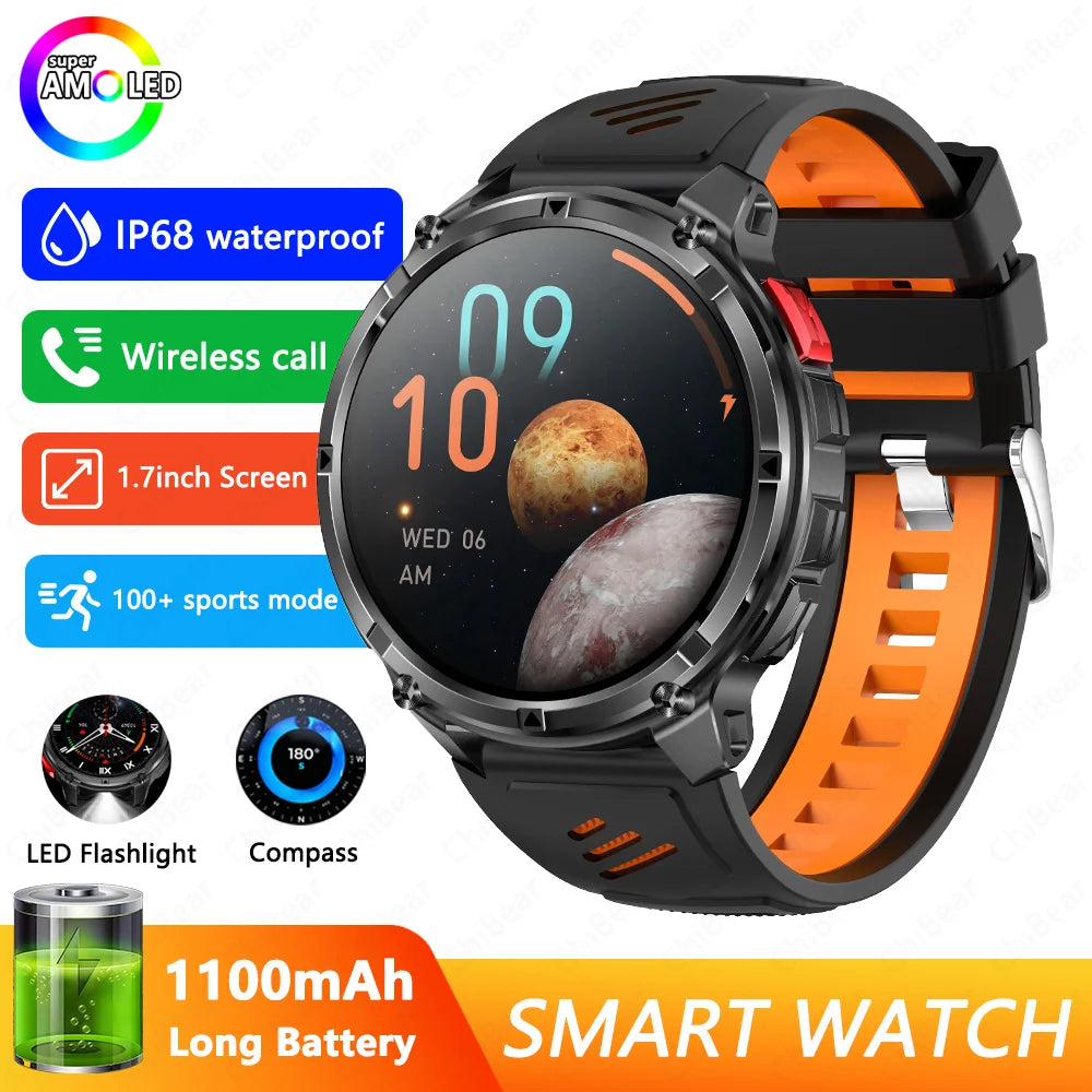 Novo Smartwatch T-Rex3 Pro 2026 – Bateria de 1100mAh, GPS com rastreamento de rota, Resistência à água 5ATM, Monitoramento de esportes e corrida, Bússola, Estilo militar