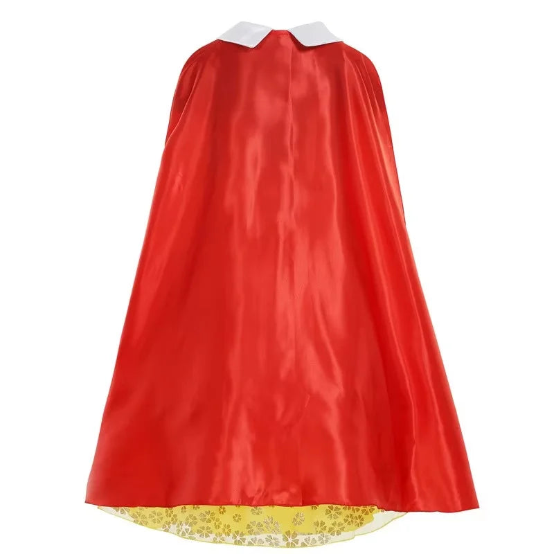 Girl Cosplay Snow White Princess Dress Yellow Luxury Lace Costume With Cloak Holiday Birthday Party Apple Accessories 2-10Y