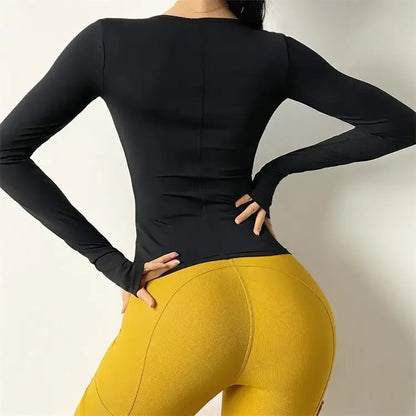 Sexy Slim Fit Long Sleeve Sports Jacket With Chest Pad Women's Yoga Running Fitness Top For Autumn Nike Airbag Training Shoes