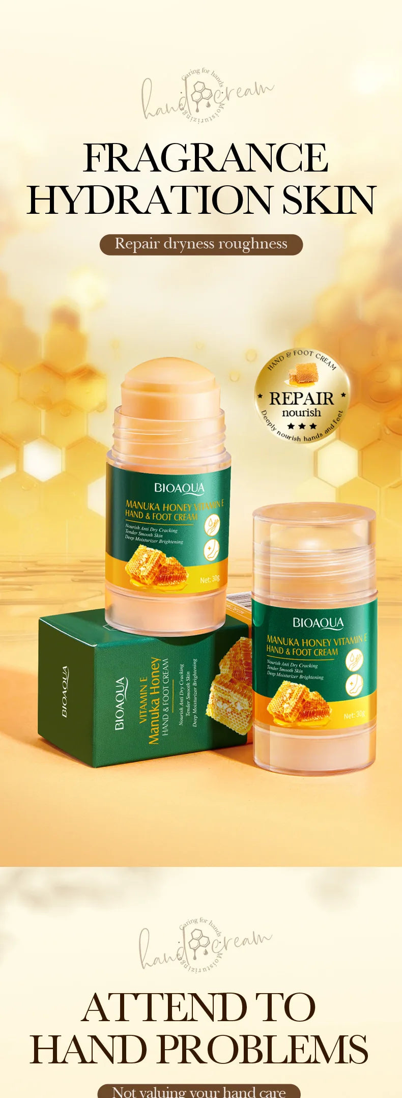BIOAOUA Vitamin E Manhuka Honey Hand & Foot Cream, Used To Moisturize Hands and Feet, Making The Skin Elastic