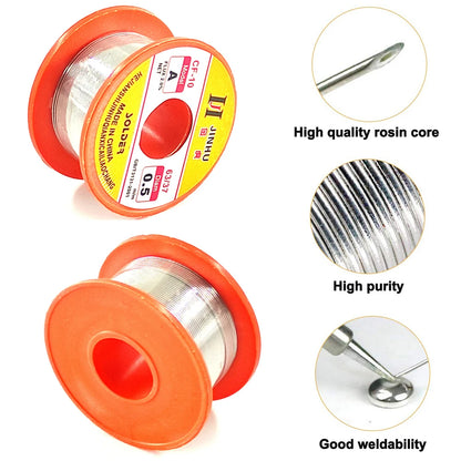 JINHU CF-10 - Alambre de soldadura de estaño (0,5/0,6/0,8/1,0 mm, 63/37, fundente, 2,0 %, 13,7 m), rollo de alambre para soldar para bricolaje