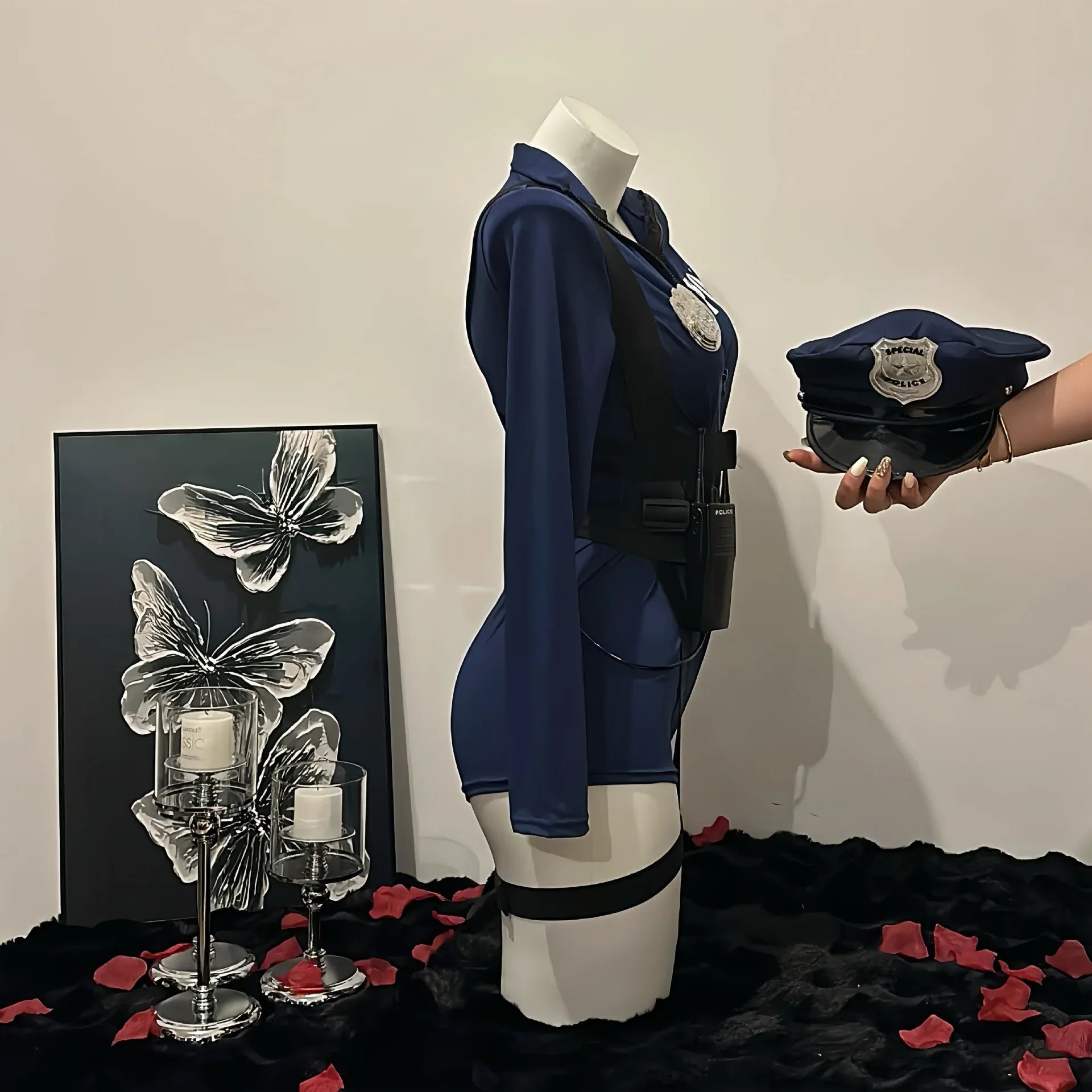 Halloween Sexy Cop Cosplay Erotic Lingerie Policewoman Costume Police Uniform Women Jumpsuit Nightclub Performance Costumes