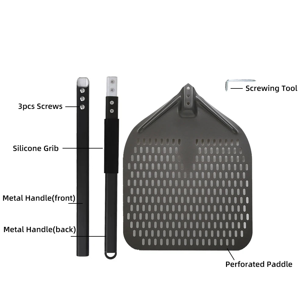 6&12 13 14  Inch Pizza Perforated Shovel Paddle Pizza Oven Turning Peel Hard  Anodized Pizza  Baking Kitchen Tool Spatula