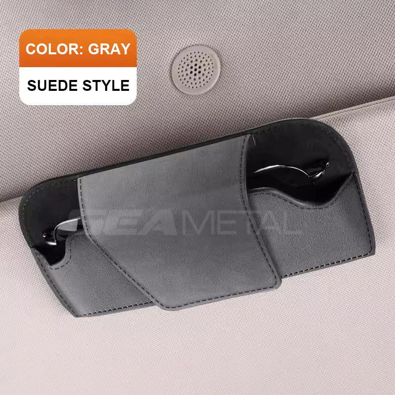 SEAMETAL Cowhide Sun Visor Glasses Holder Premium Leather Wear-Resistant Sunglasses Protective Box Auto Eyeglasses Storage Case