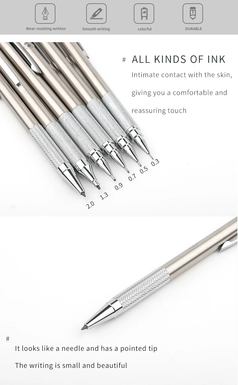 Mechanical Pencil Set 0.3 0.5 0.7 0.9 1.3 2.0mm Full Metal Art Drawing Painting Automatic Pencil with Leads Office School Supply