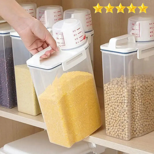 【Gran oferta】1 recipiente para almacenar arroz y cereales con taza medidora, apto para cocina, a prueba de humedad, insectos y polvo.