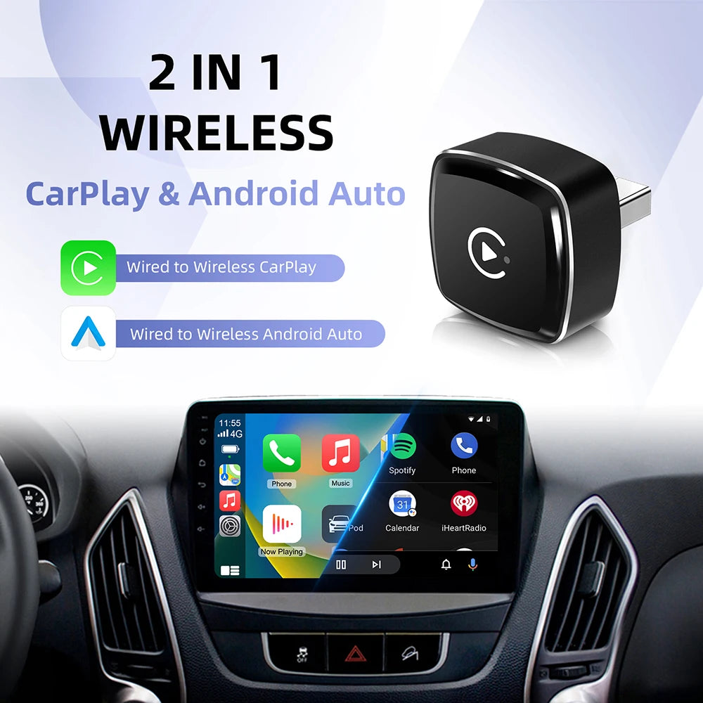 2025 New Adapter 2in1 Mini CarPlay Box Wired To Wireless CarPlay Android Auto Smart Box Bluetooth Connect Plug&Play For 98% Cars