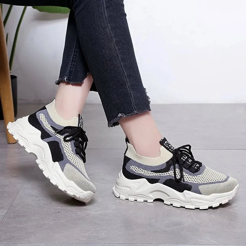 2024 Fashionable Flying Woven Women's Running Shoes Korean-Style Women's Shoes Breathable Lightweight Sports Shoes Ladies Shoes
