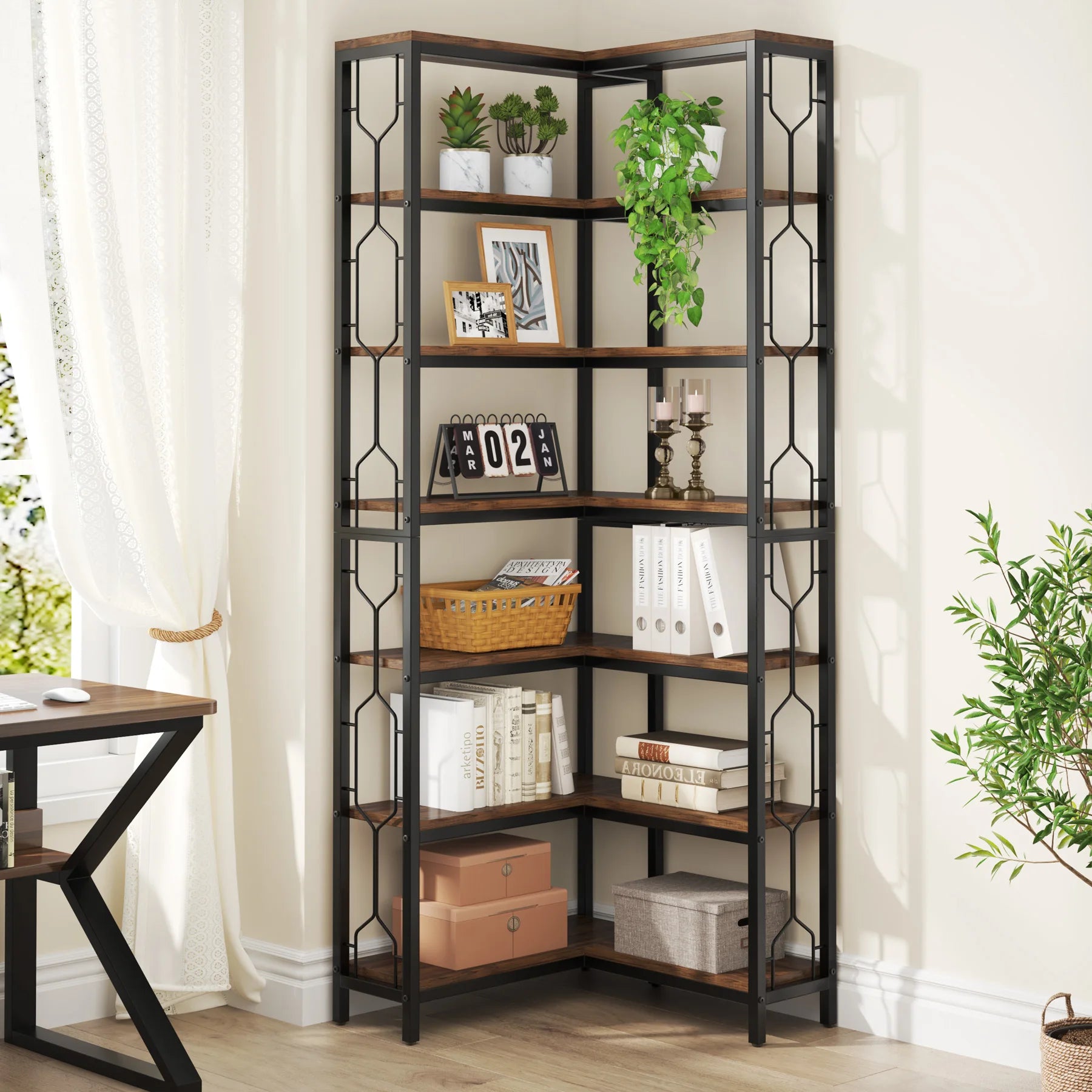 Tribesigns 7-Shelf Corner Bookshelf,Large Modern Corner Bookcase, 7-Tier Tall Corner Shelf Storage Display Rack with Metal Frame