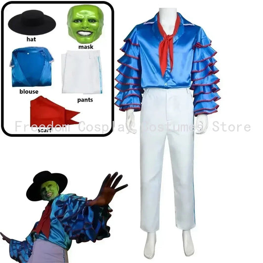 Movie The Mask Jim Carrey Cosplay Costumes Set Unisex Adult Yellow Suit Set Uniform Halloween Carnival Party Costume