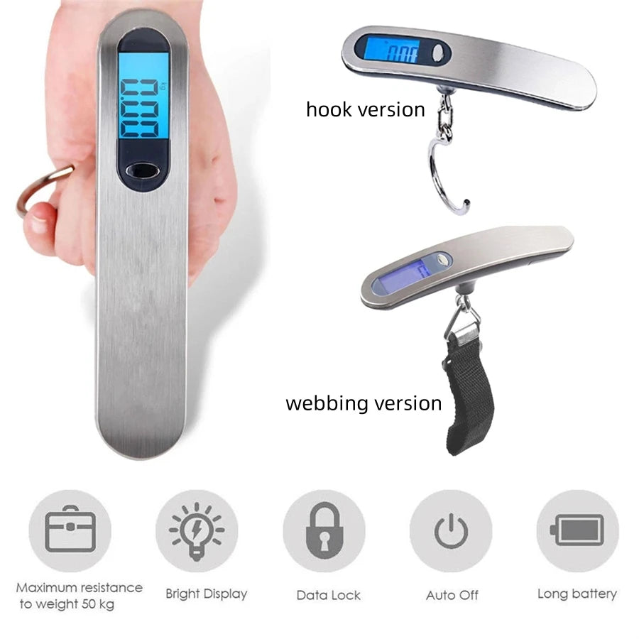 Portable Scale Digital LCD Display 110lb/50kg Electronic Luggage Hanging Suitcase Travel Weighs Baggage Fishing Scale with Hook