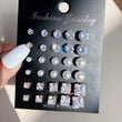 Shiny White Wedding Stud Earrings Set for Men and Women, Crystal Jewelry Accessories, Oorbellen, 12 Pairs per Lot
