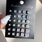 Shiny White Wedding Stud Earrings Set for Men and Women, Crystal Jewelry Accessories, Oorbellen, 12 Pairs per Lot