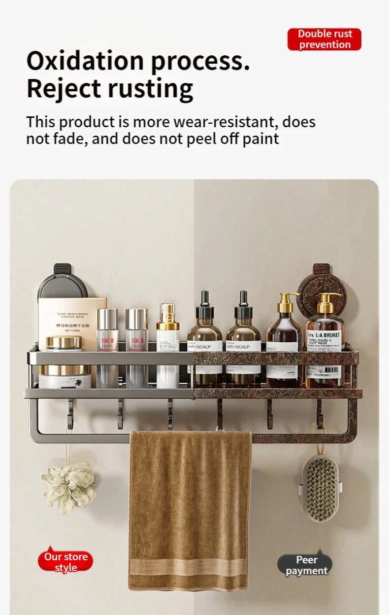 Estante de baño con ventosa sin taladro, estante para baño, espacio para inodoro, estante colgante de aluminio, organizador de baño para colgar en la pared
