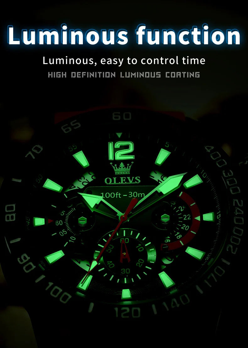 OLEVS 9936 Men's Watch Original Brand Quartz Wristwatch Waterproof Luminous Watches For Men Stylish Design with Silicone Strap