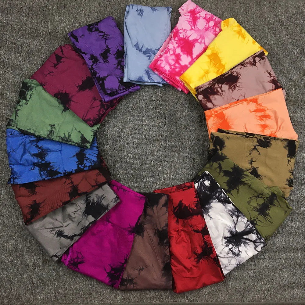 Mallas de yoga sin costuras con efecto tie-dye para mujer, mallas push up de cintura alta para gimnasio, control de abdomen, pantalones deportivos de entrenamiento y fitness para mujer
