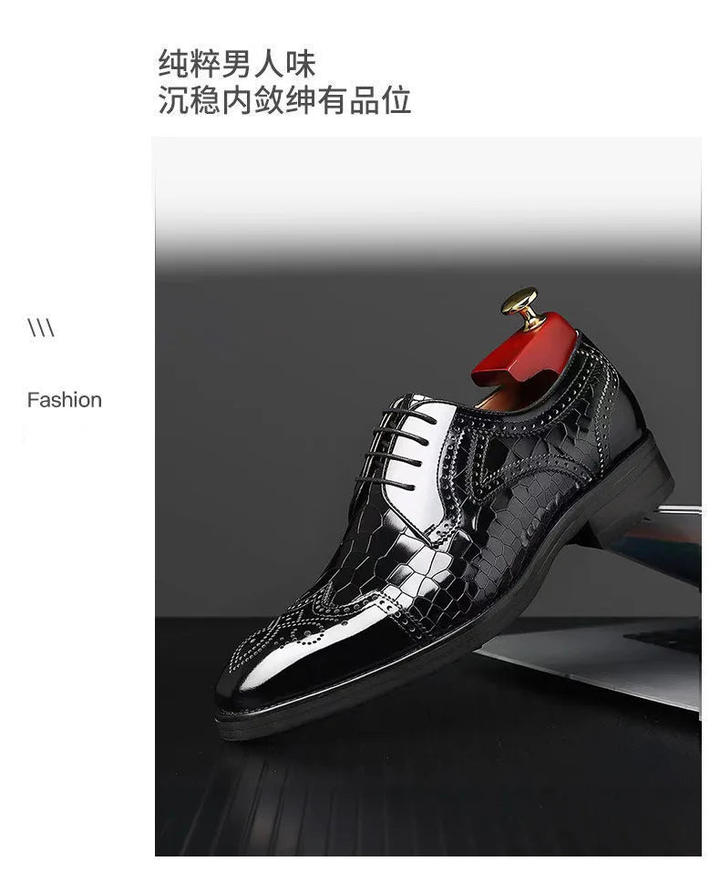 Crocodile Pattern Leather Shoes Business Oxford Footwear Men's Brogue Dress Shoes Leather Formal Shoes for Men Bullock Shoe 2024