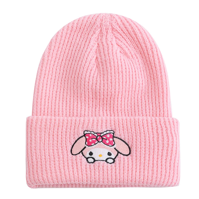 Hot Sale Saniro Hello Kitty Beanie Hat Women Cute Cartoon Cinnamoroll Melody Kuromi Winter Knitted Cap