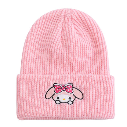 Hot Sale Saniro Hello Kitty Beanie Hat Women Cute Cartoon Cinnamoroll Melody Kuromi Winter Knitted Cap