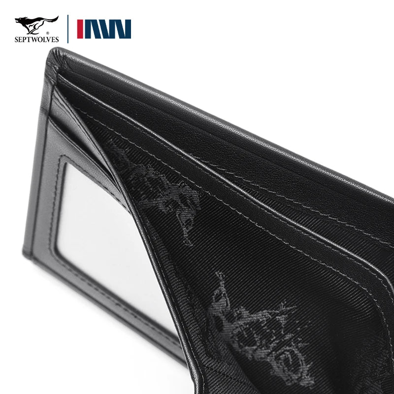 Septwolves Genuine Leather Wallets For Men Original Leather Wallet Man Cowhide Wolf Pattern With Brand Box Father Lover Gift