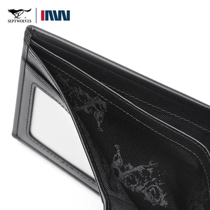 Septwolves Genuine Leather Wallets For Men Original Leather Wallet Man Cowhide Wolf Pattern With Brand Box Father Lover Gift