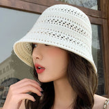 Summer Bucket Hat Fisherman Hat Women Hollow Out Sun Hat Outdoor Casual Versatile Panama Hats Crochet Foldable Caps Beach Cap