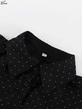 Oymimi Fashion Black Rhinestone Women's Dress Casual Lapel Long Sleeve Button Dresses Elegant New Lace-Up Pleated Mini Dresses