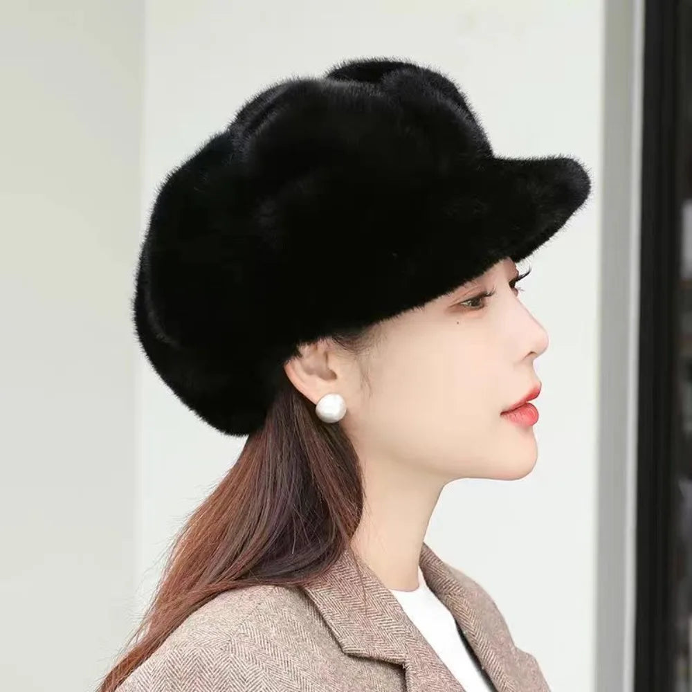 High Quality Cold Protection Women's Beret Solid Color Imitation Mink Winter All-Match Hat Light Luxury Thick Warm Hat