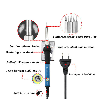 60W/80W Electric Soldering Iron Adjustable Temperature Digital Display Electronic Welding Repair Tools With Solder Tin Iron Tips