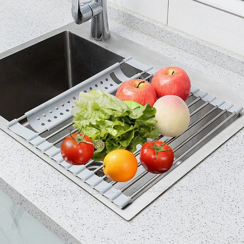 Roll Up Dish Drying Rack over sink,304 Stainless Steel Dish Drainer Shelf Organizer Tableware Plate Storage,Kitchen accessories