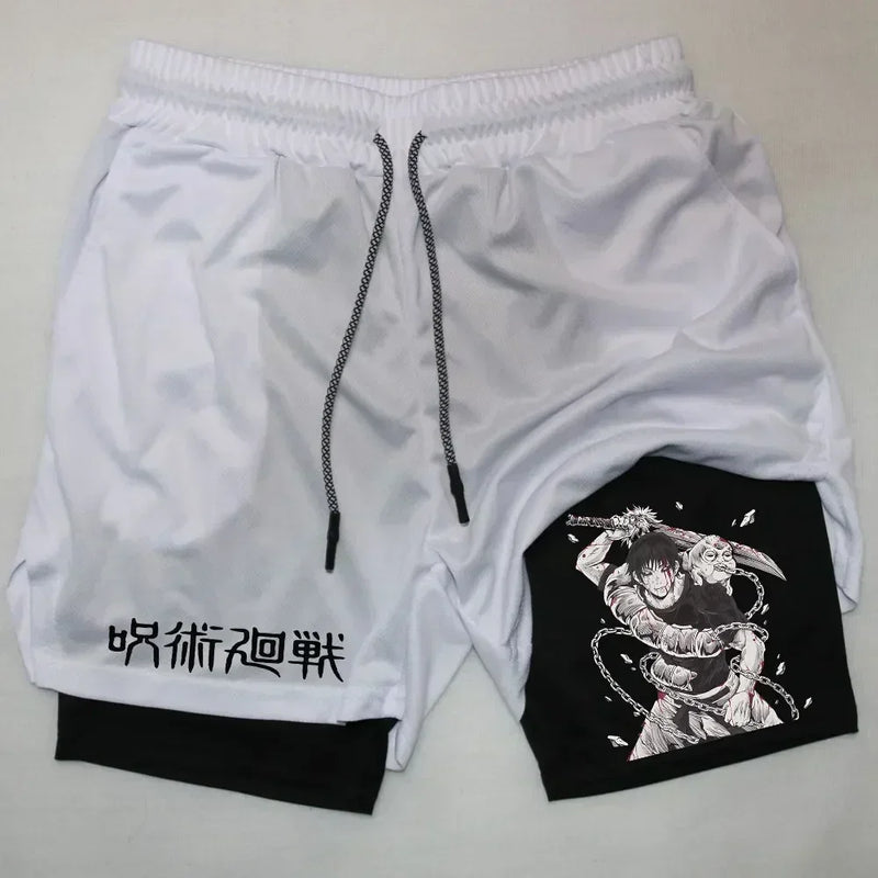 Men's Sports Shorts Anime Performance Shorts Printed Men GYM Casual Sport Compression Shorts Workout Running Mesh 2 in 1 Shorts