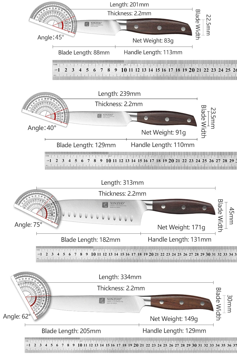 XINZUO Professional Full 7 PCS Knife Set German 1.4116 Stainless Steel Kitchen Knives Sets Best Kitchen Slicing Santoku Tool