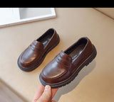 Britain Style Children's Leather Shoes for Boys 2025 Spring New Girls Retro Black Single Shoes Soft Moccasin Shoes for Children